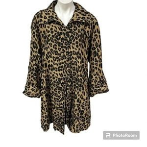 Dennis Basso M Brown Black Leopard Silk Blend Swing Coat